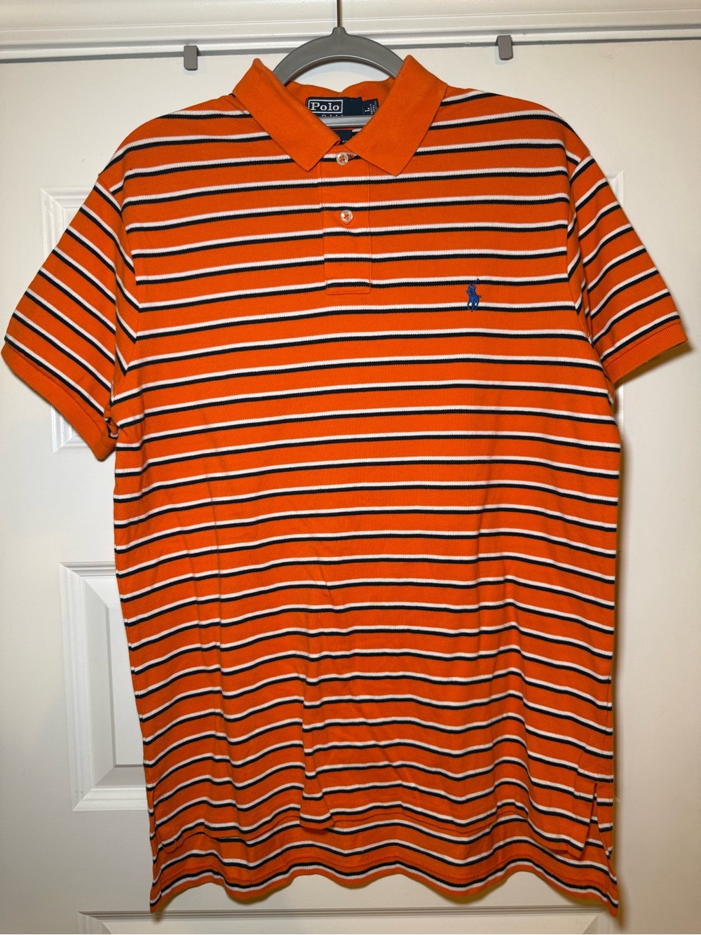 Polo By Ralph Lauren Men’s Large Custom Fit Orange Striped Polo